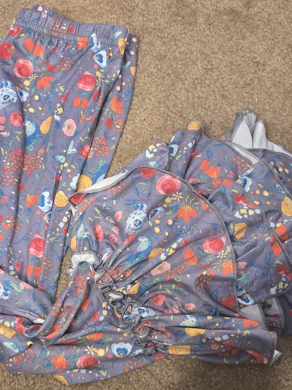 Girls' Floral Gray Leggings - Comfortable Stretch